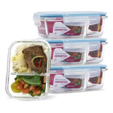 4 Potes Retangular Hermético 640ml Com Divisória Microondas