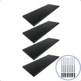 4 Prateleira 50x20 Mdf Preto C suporte Cozinha Quarto Sala