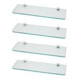 4 Prateleira De Vidro Borda Arredondada 10x25cm Com Suporte