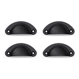 4 Puxador Concha Para Gavetas Móveis Armários Preto Fosco