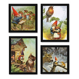 4 Quadros Artes Encantados Da Terra Gnomos Duendes Natureza