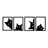 4 Quadros Gato Mdf Vazado Preto Decorativo Cat Escultura