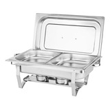 4 Rechaud Duplo Retangular Em Inox 2 Cubas 1 2 9 5l A Álcool