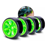 4 Roda Pneu Drift Plástico Duro Verde Automodelismo Rc 1 10