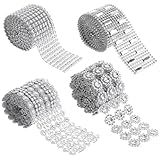 4 Rolos De 8 Metros De Fita De Strass De Cristal Brilhante Prata Diamante Em Forma De Flor Rolo De Malha Brilhante Strass Forma De Flor De Diamante Envoltório De Fita De Malha Para Decoração De Bolo