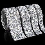 4 Rolos De Fitas De Diamante De Strass De Cristal Rolos Autoadesivos De Strass Para Roupas Bolos Telefone Decoração De Casamento Artesanal Prata AB 3 Metros 