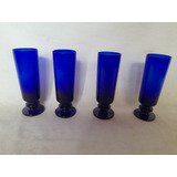 4 Taças De Vidro Azul Para