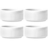 4 Tigelas Ramekins Porcelana Branca Médio Canelado Germer Creme Molho