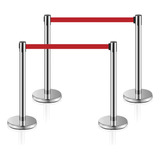4 X Pedestal Organizador De Fila Cromado Com Fita Vermelha