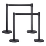 4 X Pedestal Organizador Separador Fila Cromado Fita Preta