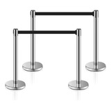 4 X Pedestal Organizador Separador Fila Cromado Fita Preta