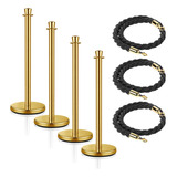 4 X Pedestal Separador De Fila Dourado 3 Cordões Pretos