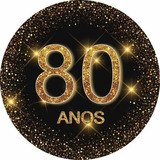 40 Adesivos 80 Anos Dourado Gliter 3cm