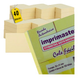 40 Blocos Recados Cole Fácil 38x50mm 100 Folhas Cor Amarelo