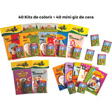 40 Kits De Colorir Atividades Variados 40 Mini Giz De Cera