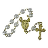 40 Mini Terços Branco Com Dourado Lembrancinha Batizado