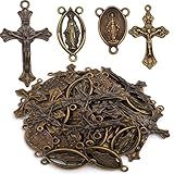 40 Peças 4 Estilos Liga Tibetana Rosário Cruz E Centro Maria Milagrosa Medalha Jesus Crucifixo Pingentes De Cruz E Elos Ovais Para Lustre Católico Faça Você Mesmo Bronze Antigo