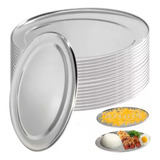 40 Travessas Oval Aço Inox Rasa 28 5 Cm Fina Bandeja Porções