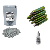 400 Esferas Airsoft 4,5 Mm + 10 Cilindros Co2 + Silicone