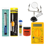 4046 Kit Solda Multímetro Ferro Suporte Sugado Estanho Pasta