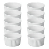 48 Ramequim Ramekin Canelado Porcelana Branca 200 Ml Cor Branco
