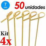 4x Espetos Palitos Finger Food Petisco De Bambu Laço 7cm