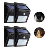 4x Luminária Solar Parede 48 Led Sensor Movimento Externa 5w