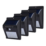 4x Luminária Solar Parede Jardim 30 Led Sensor Movimento 6w