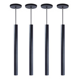 4x Lustre Pendente Teto Tubeto Tubular Alumínio 50 Cm Cor Preto 110v 220v