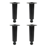 4x Pé Aço Regulável 15cm Preto Quadrado Para Móveis