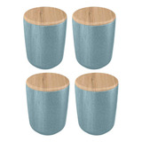 4x Porta Algodão Ceramica Azul Ou Osaka C Tampa De Bambu