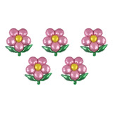 5 Balão Festa Decoração Flores Flor Rosa Com Folha Verde