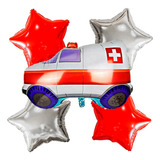 5 Balão Metalizado Carro Ambulância Estrela Decoração Festa