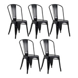 5 Cadeiras Iron Tolix Aço Metal Ferro Industrial  Cores Cor Da Estrutura Da Cadeira Preto - Semibrilho