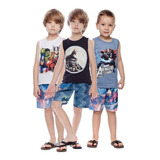 5 Conjunto Roupa Infantil Menino Regata Personagens Tactel