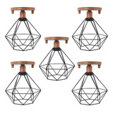 5 Lustres Plafon Industrial Diamante Aramado Retrô Sobrepor Cor Cobre Rose Gold/preto