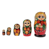 5 Pcs Bonecas De Madeira Com Pintura Russa De Nidificação