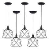 5 Pendentes Aramado Cálice Luminária Lustre Teto Retrô Vintage Industrial Balcão Preto