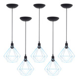 5 Pendentes Aramado Diamante Lustre Retrô Vintage Industrial Cor Azul Tiffany