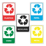 5 Placa De Sinalização Reciclagem Plastico Vidro Metal Papel