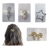 5 Presilhas De Cabelo Fivela Metal Prata Dourado Com Strass
