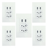 5 Tomadas Dupla C/ Saída Usb P/ Carregador 5v Bivolt 4x2 10a