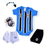 5 Unids Bebê: Body Do Grêmio + 2 Shorts + Tênis + Prendedor 