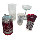 5 Antigos Copos Taças Tankar Variados Cristal maior 15cm
