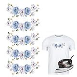 5 Apliques Flores Azul E Branco Patch Termocolante Para Roupas - 13x6cm