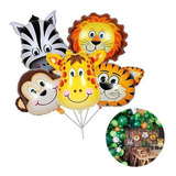 5 Balão Metalizado Safari Animais Gás Hélio Ar Festa Eventos