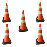 5 Cone Sinalização Base Laranja branco Faixa Refletiva 75cm