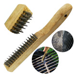 5 Escova Aços Com Cabo Madeira Limpar Grelha Churrasco 27cm