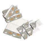 5 Fraldinha De Boca 5 Toalhinha Ombro Algodão Safari Cinza