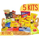 5 Kit Cesta Café Da Manhã Individual Melhores Marca 30 Itens